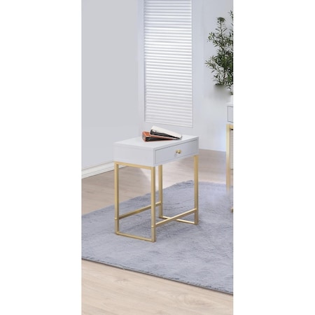 Gfancy Fixtures Coleen Side Table  White  Brass GF3091947
